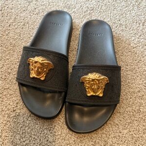 Versace Black and Gold Medusa Sandals